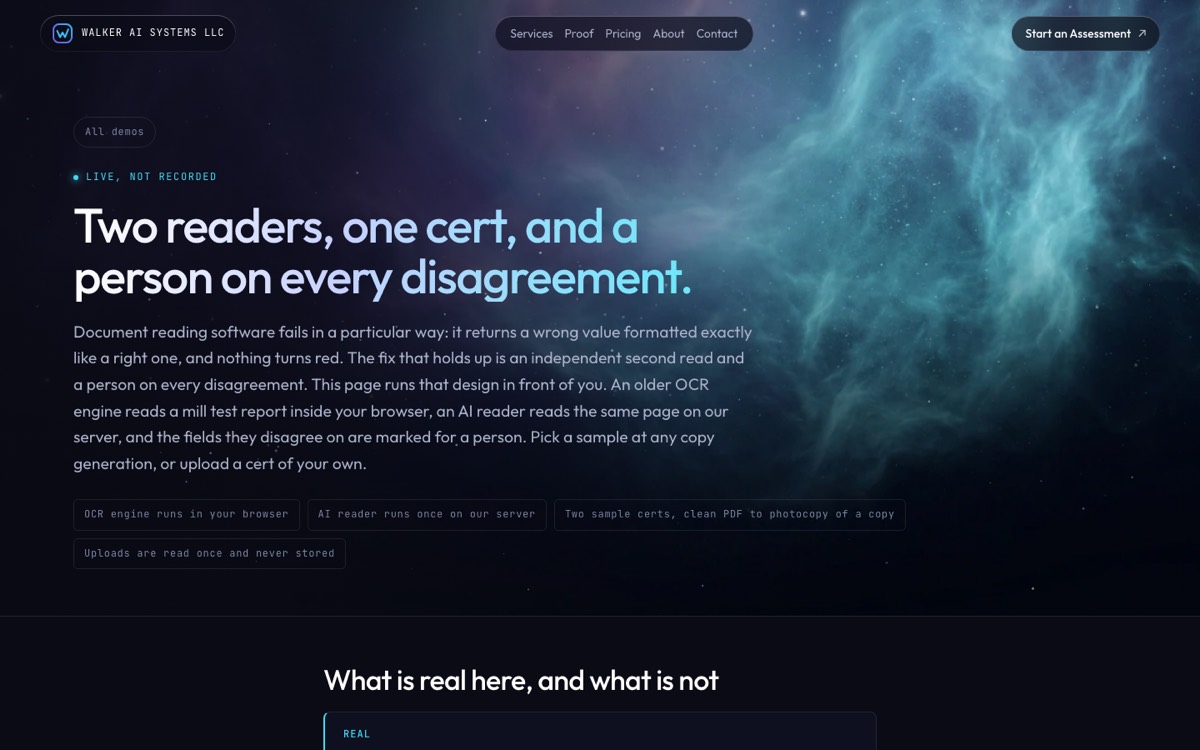 The two readers demo page: a sample certificate and the two readers side by side